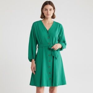 Calvin Klein Green Button Front Tie Waist Dress Size 6